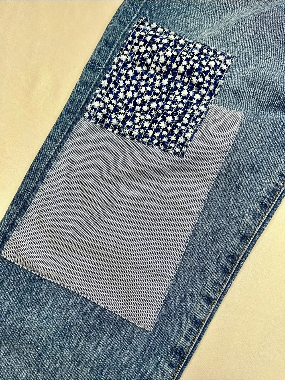 J Crew Premium Slim Boyfriend Patchwork Denim Jeans Cropped Button Fly - 28